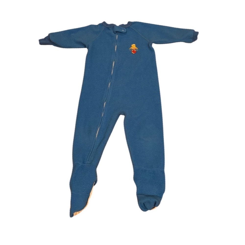 Vtg Eden Toys Paddington Bear Football Blue Fleece Footed Sleeper Pajamas 3T USA